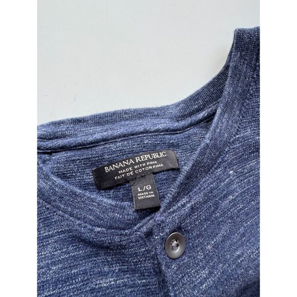 BANANA REPUBLIC Navy Pima Cotton Waffle Knit Long Sleeve Henley T-Shirt, Size L - Picture 7 of 9